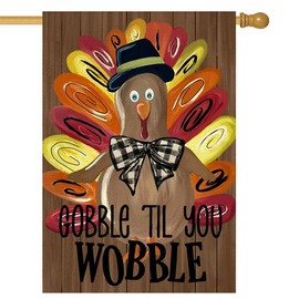 ARGOOFG Thanksgiving House Flag 28x40 Inch Double Sided Outside Turkey Gobble Till You Wobble Fall Large Garden Flag Seasonal Decorative Yard Flag Thanksgiving Outdoor Decorations