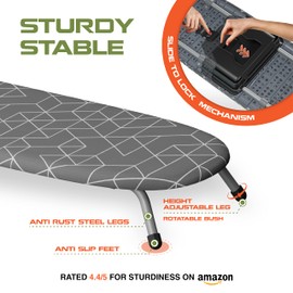 XABITAT Table Top Ironing Board with Wall Mount, D-Crease, Portable Space Saving Mini Laundry Room Iron Board, Foldable Small Ironing Board with Iron Holder, Gray