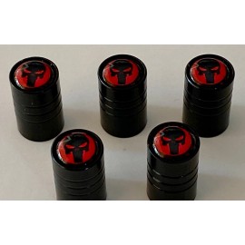 Race Ready  5 Black Long Alloy VALVE CAPS ...Fits Jeep  JT  JK  JL  w/ Skull Inlay  + Decal