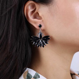 TseenYi Crystal Chandelier Dangle Earrings Rhinestone Cluster Bridal Earrings CZ Peacock Shape Drop Earrings Black Crystal Cluster Earrings Gemstonr Drop Earrings Jewelry for Women and Girls