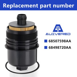 AUIVERED 68507598AA Engine Oil Filter - Fit for 2020-2023 Jeep Wrangler JL, 2021-2023 Jeep Gladiator, 2020-2023 Ram 1500 DT, 3.0L V6 Eco Diesel - Replaces 68498720AA