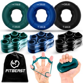 FitBeast Hand Grip Strengthener, Finger Exerciser, Forearm Strengthener Kit - 9 Pack, Targeted Hand & Forearm Strength, Relief & Recovery Kit (Deep Blue)