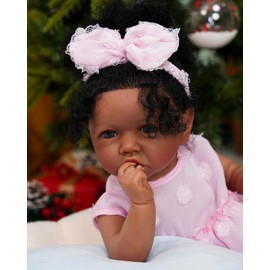 VacosHeart Realistic Reborn Baby Dolls Black - 20 Inch African American Baby Girl, Real Life Dolls with Full Soft Vinyl Body, Pink Princess Dress, Newborn Lifelike Weighted Dolls for Kids Ages 3+ Gift