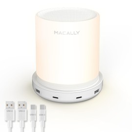 Macally Small Bedside Lamp with USB Ports (USB C + A) - Fast Charging Bedside Light and 3 Way Dimmable Touch Lamp for Nightstands - Great as a Night Light and Charger for Bedrooms