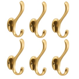 khtumeware Coat Hooks 6Pack Hardware Towel Hooks for Hanging Coats Gold Robe Hooks Wall Mounted for Key Towel Bags Cup Hat