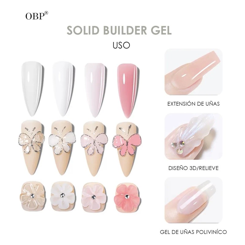 Polygel Sólido Para Diseño Uñas Extensión 15ml Obp