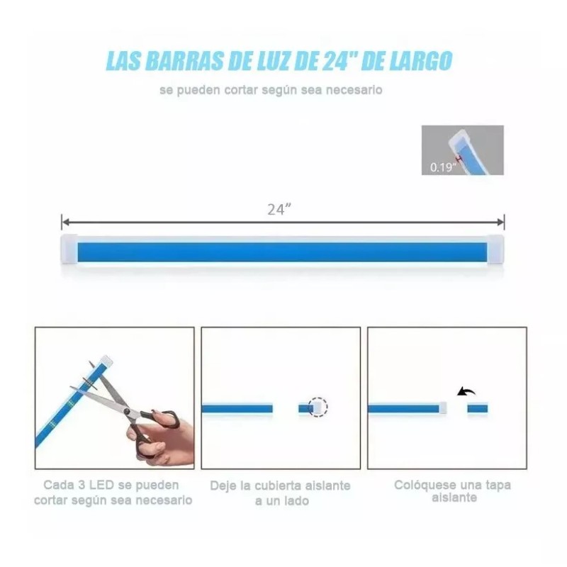 PUNKZZ Par Tira Led Drl 60cm Azul Hielo Direccional Secuencial