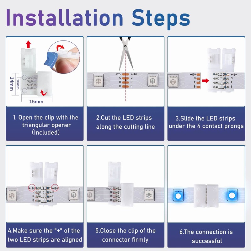 JACKYLED (10-Pack) - 10Pcs 4-Pin RGB LED Light Strip Connector,