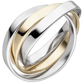 Jobo Women's Ring Wrap Ring Made of 925 Sterling Silver Bi-Colour Gold-Plated, Silver, No Gemstone