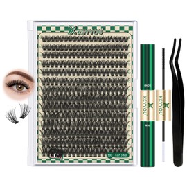 DIY Lash Extension Kit 280pcs Individual Lashes D Curl Eyelash Extension Kit KEYYOU 50D 9-18Mix Natural Lash Clusters with Lash Bond and Seal and Lash Applicator for DIY at Home(KIT-50D-0.07D-9-18Mix)