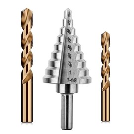 OXMUL M35 Drill Bits Set for Metal, Step Bits 3/16"- 1_1/8", Drill Bit 3/16",1/4", Heavy Duty for Stainless Steel, Mild Metal Aluminum,Copper,11-Steps,3PCS, A118P2