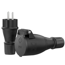 Schuko Plug & Coupling Set - Robust IP54 230 V | Protective Contact Plug & Coupling | Rubber/Plastic Combination | Ideal for Outdoor Use | Safe and Durable Electrical Connection