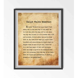 Ralph Waldo Emerson-"Finish Every Day"- Inspirational Poem Page Print- 8 x 10" Poetic Wall Art. Distressed Parchment Print-Ready To Frame. Home-Office-Study-School Decor. Great Gift for Poetry Fans!