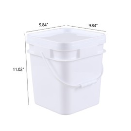 Ponpong 4-Pack Food Grade Bucket with Airtight Lids, Square Bucket with Plastic Handles, 3 Gallon, White