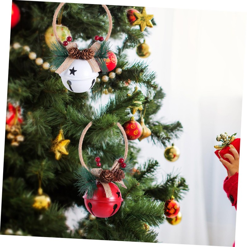 Ciieeo 4pcs Christmas Bell Decorations White Red Hanging Bells with