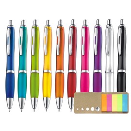 Libetui Set of 10 Ballpoint Pens Ergonomic Ballpoint Pens with Non-Slip Grip Zone Large Capacity 10 Colours Retractable Ballpoint Pen Multicoloured Blue Writing Pen Office School Home