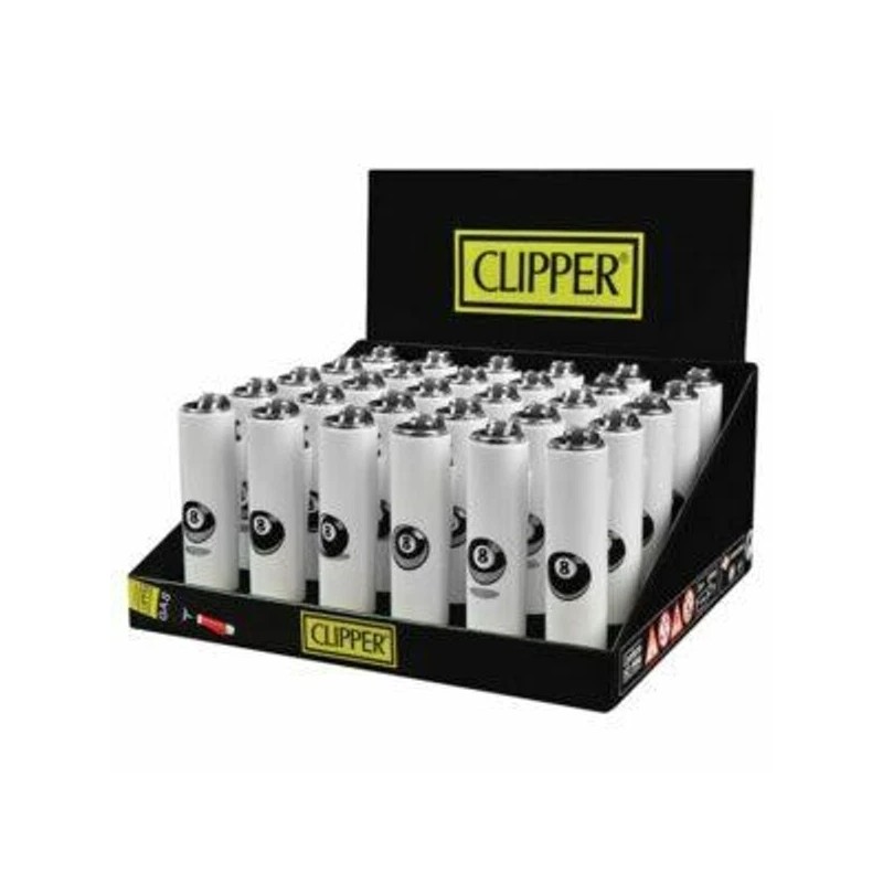 CLIPPER REFILLABLE METAL LIGHTER 8 BALL 6 PACK / 30