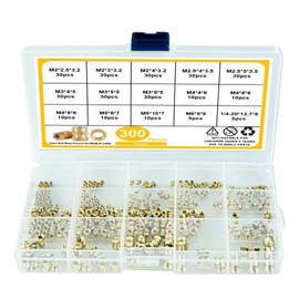 300Pcs Threaded Inserts M2 M2.5 M3 M4 M5 M6 Female Thread Metric Knurled Nuts Assortment Kit Brass Heat Set Insert for Plastic and 3D Printing Components