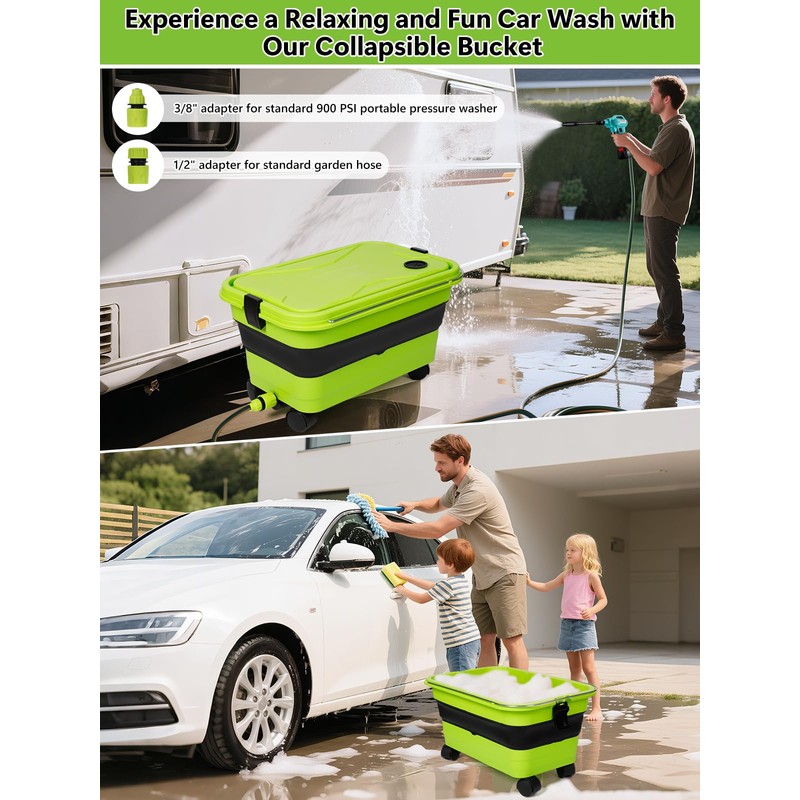 Collapsible Bucket 5.8 Gallon 22L with Wheels Handle Drain Plug