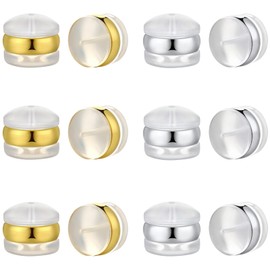 DELECOE 7mm Big Soft Silicone Earring Backs for Studs Silver Belt Rubber Earring Backs Replacements Hypoallergenic Safety Plastic Earring Back for Studs Hoops Fish Hook 12pcs White+Gold