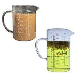 2-Cup Glass Measuring Cup Set for Hot/Cold Liquid, Pack of 2, Tree Scales, Long-Lasting Markings, Large Glass Beaker for Kitchen Restaurant, for Left-hand, 350 ML 1pcs, 500 ML 1 pcs