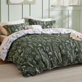 Bedsure Duvet Cover Queen Size - Reversible Dark Green Duvet Cover Set with Zipper Closure, Floral Bedding Comforter Cover, 3 Pieces, 1 Duvet Cover 90"x90" and 2 Pillow Shams 20"x26"