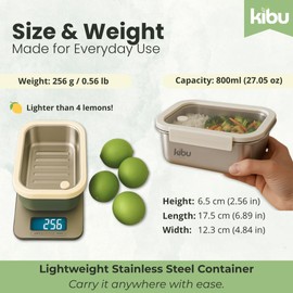 Kibu Home Stainless Steel Lunch Box – Leakproof Food Storage Container with Lid | Reusable Lunch Box for Adults | 304 Steel, BPA-Free, Dishwasher Safe | Cotton Bag | Work, Outdoors, Meal Prep (800 ml)