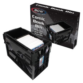 BCW Short Comic Book Bin, Black - Holds 150 Standard Comic Books, Acid-Free Comic Book Storage and Organizer, Heavy Duty Plastic Comic Storage Box, Stackable Comics Short Box, Includes Partition