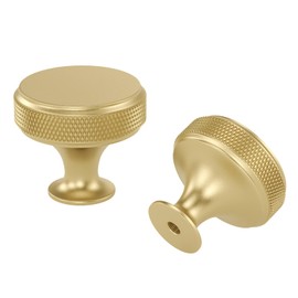LONTAN 5 Pack Brass Drawer Knobs Knurled Gold Drawer Knobs Brass Knobs Gold Cabinet Knobs Round Gold Knobs Brass Cupboard Knobs Aluminum Alloy Single Hole Cupboard Handles