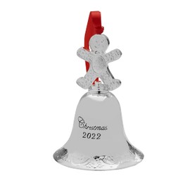 Wallace 2022 Silver-Plated Grande Baroque Bell Ornament w/Gingerbread Man Finial, 28th Edition