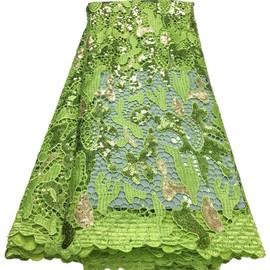 KAJURUI African Lace Fabric5 Yards Nigerian Water Soluble Lace Fabric Sequin Fabric for Wedding/Party/Daily Sewing (40584)