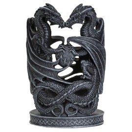 SUMMIT COLLECTION Fantasy Double Dragons Orb Guardian Stone Dragon Protectors Tabletop Wine Holder Pillar Candle Holder