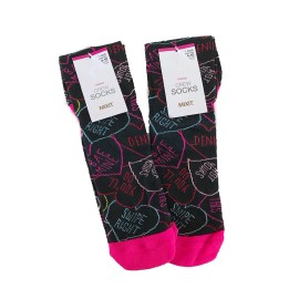 Two Pair Mixit Swipe Right Women's Crew Socks Black w/Pink Accents New