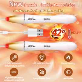 Dual Head Toy Heating Stick LED Indicator Light Heating Meat Stick USB Hand Warmer 42℃ Automatic Control Fast Heating Portable Carrying Outdoor Heating Tea/Coffee/Water, 2 Heaters Combined into 1 Cord