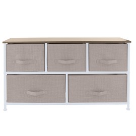 Simplify 5 Drawer Storage Dresser | Fabric Drawers | Sturdy Steel Frame | Organizer | Bedroom | Easy to Assemble | Beige