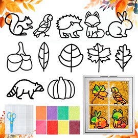 TOPRUNYI Autumn Crafts Children, Pack of 12 Autumn Crafts for Children, DIY Window Decoration, Autumn Crafts, Autumn Crafts for Children from 3 + Years, Craft Set Autumn Children for Autumn,