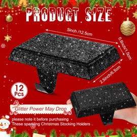 Huwena Christmas Stocking Holders Shiny Mantel Stocking Hangers Fireplace Hangers Glitter Hanging Hooks for Christmas Holiday Fireplace Window Table Supplies (Black,12 Pcs)