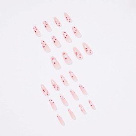 24 Pcs Press on Nails Heart Fake Nails Cute False Nails Long Coffin Full Cover Acrylic French Manicure for Women Girls (Heart Fake Nails-J)