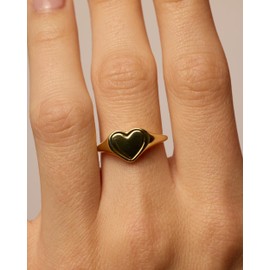 PAVOI Rhodium Plated Heart Signet Ring for Women | Chunky Love Statement Stackable Band | Friendship Rings | Size 9