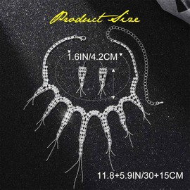 Calkkrer Women's Sparkling Jewellery Set, Rhinestone Necklace with Earrings, Elegant Silver Jewellery Set for Wedding, Bridal Jewellery Set with Crystal, Women Rhinestone Set