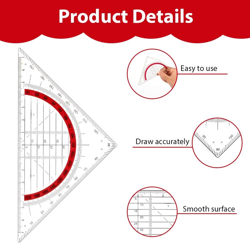 Vicloon Set Square, 4pcs 45° Triangle Ruler, Transparent Plastic Triangular