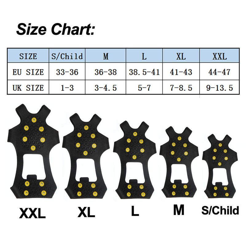 JSHANMEI Ice Snow Grips Traction Cleats, 10 Steel Studs, Black-Medium