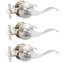 GOBEKOR 3 Pack Passage Door Levers Hallway Closet Door Handles Brushed Nickel Interior Door Handle with Lock Keyless Wave Door Handle Lever