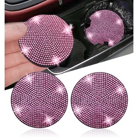 NBTEPEM 2pcs Bling Car Cup Holder Coaster, 2.75 inch Anti-Slip Shockproof Universal Fashion Car Coasters Insert Bling Crystal Rhinestone Automotive Interior Accessories for Women (2 pcs, Pink)