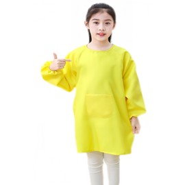 Lauthen.S Kids Art Smock, Toddler Painting Apron Long Sleeves with Pocket for Crafting Painting 2-12 Years(Yellow,L)