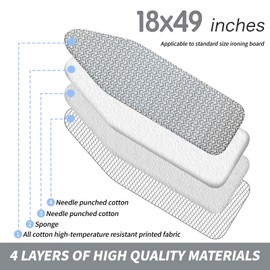 BNDX Ironing Board Cover and Pad 18" x 49" – Scorch-Proof, Tension Fit for Home Business Owners, Hotels, Professionals – Ebony Wheat