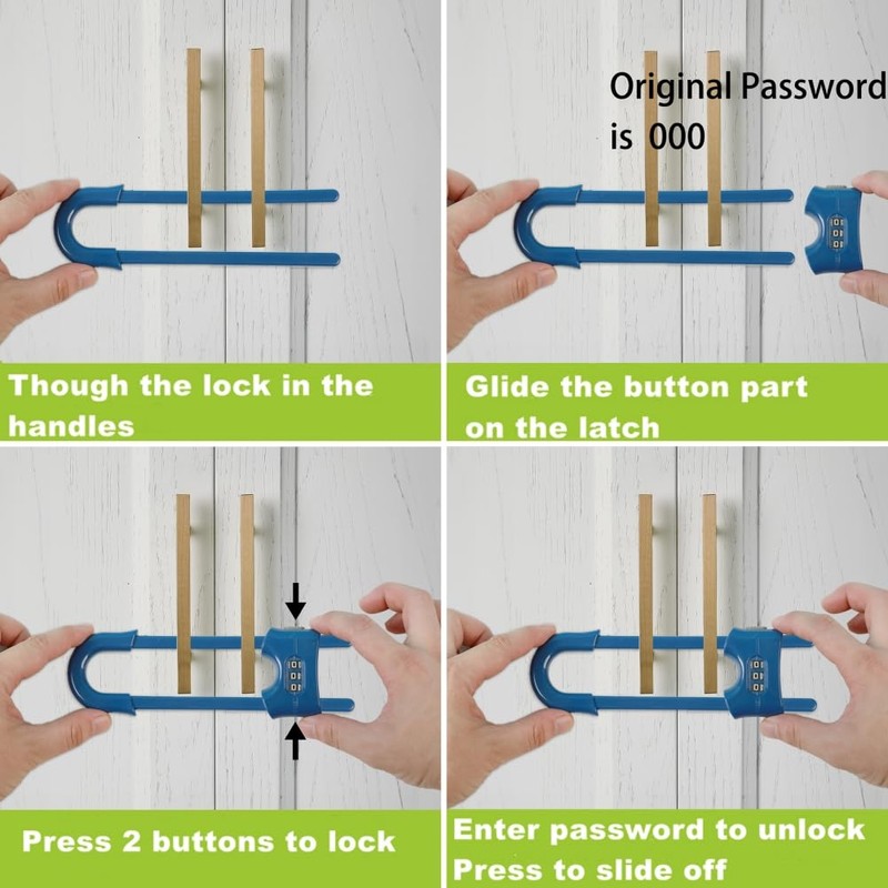 4 PACK Child Proof Sliding Cabinet Door Code Locks Baby
