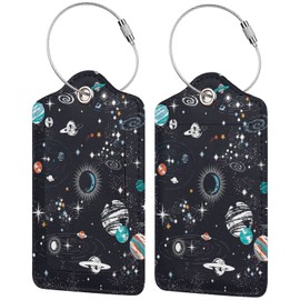 Space Galaxy Constellation Luggage Tag with Full Back Privacy Name ID Card Stainless Steel Loop Suitcase Labels Identifiers PU Leather Baggage Tags Luggage for Women Men Kids Girls Travel (1pcs)