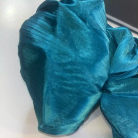Hair n Now VTG 80s Big Satin Teal Blue Green Ribbon Scarf Bow Barrette Hair Clip Silky