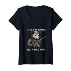Womens I'll Die With Memories Not A Full Mag Tactical Opossum Art V-Neck T-Shirt
